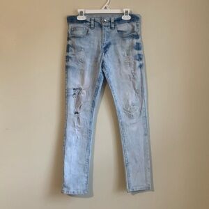 South Pole marble/stone washed slim straight leg distressed denim jeans size 10